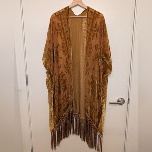 Bohemian Brown Velvet Kimono with Fringe